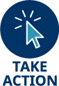 An arrow cursor with the word Take Action under it. 