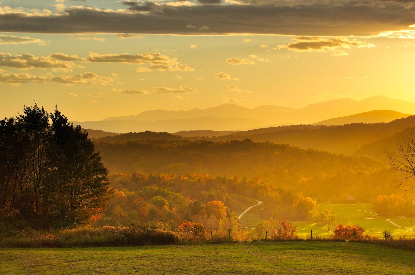 Hazy sunset in Vermont.