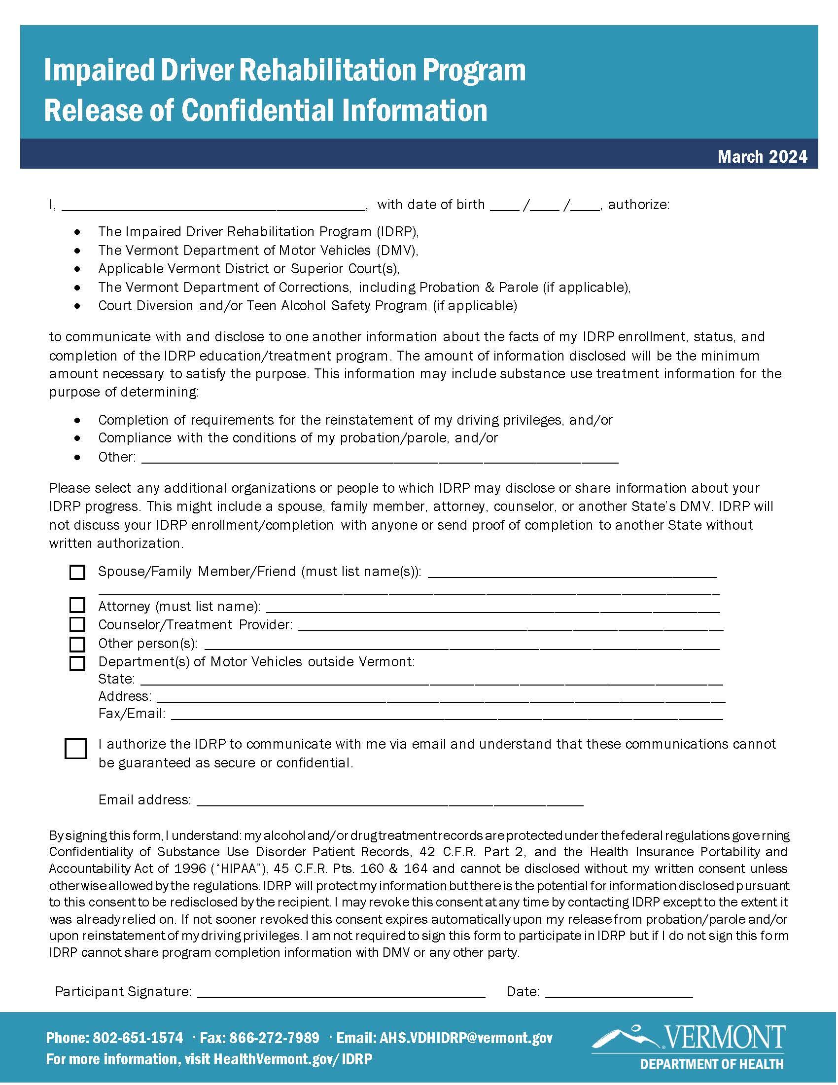 IDRP release form