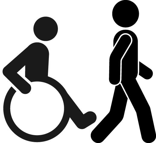Person in a wheelchair next to person walking