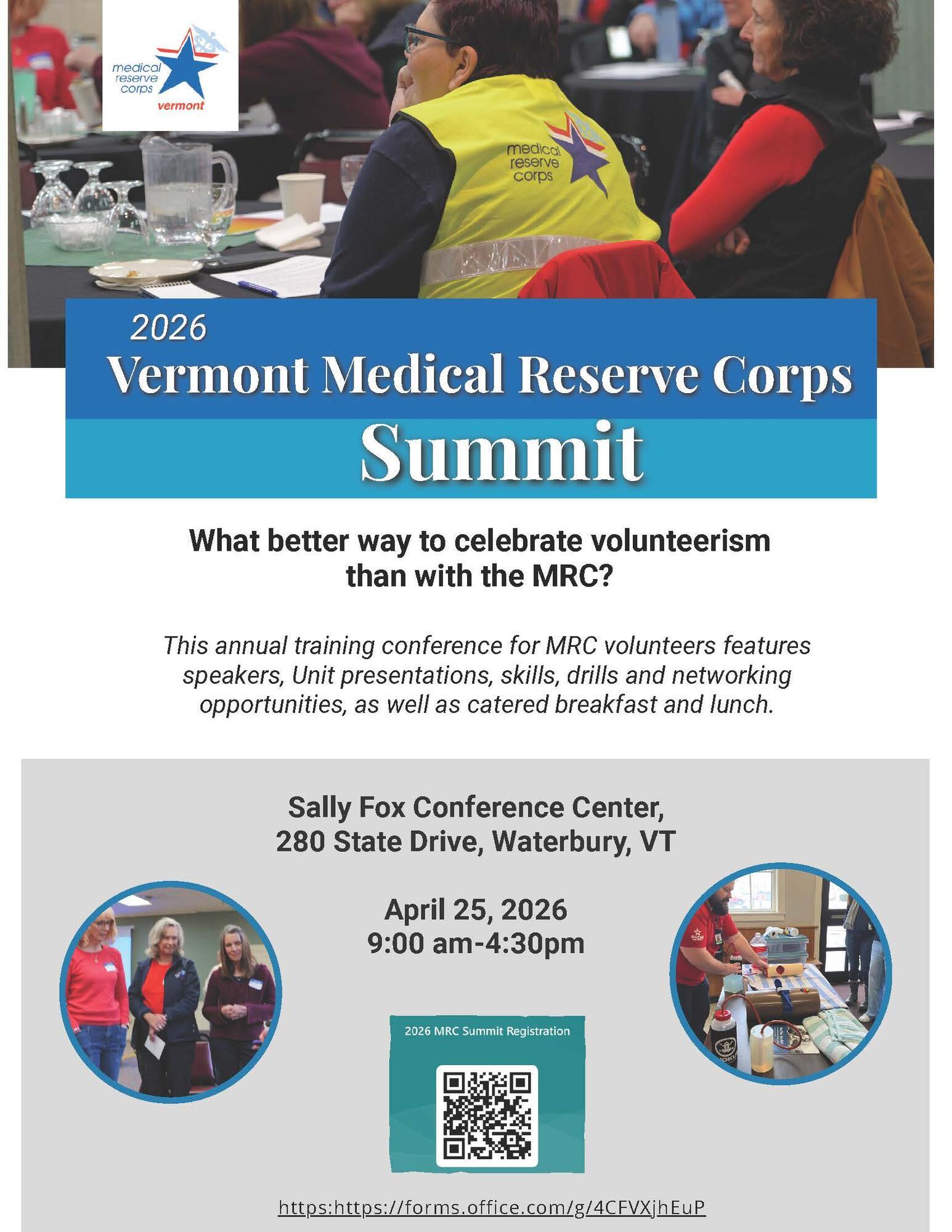 a poster advertising the MRC Summit at the State Office Complex on April 25th.