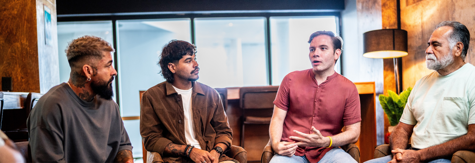 Men in a support group.