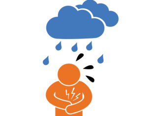 icon with rain cloud and person holding their stomach